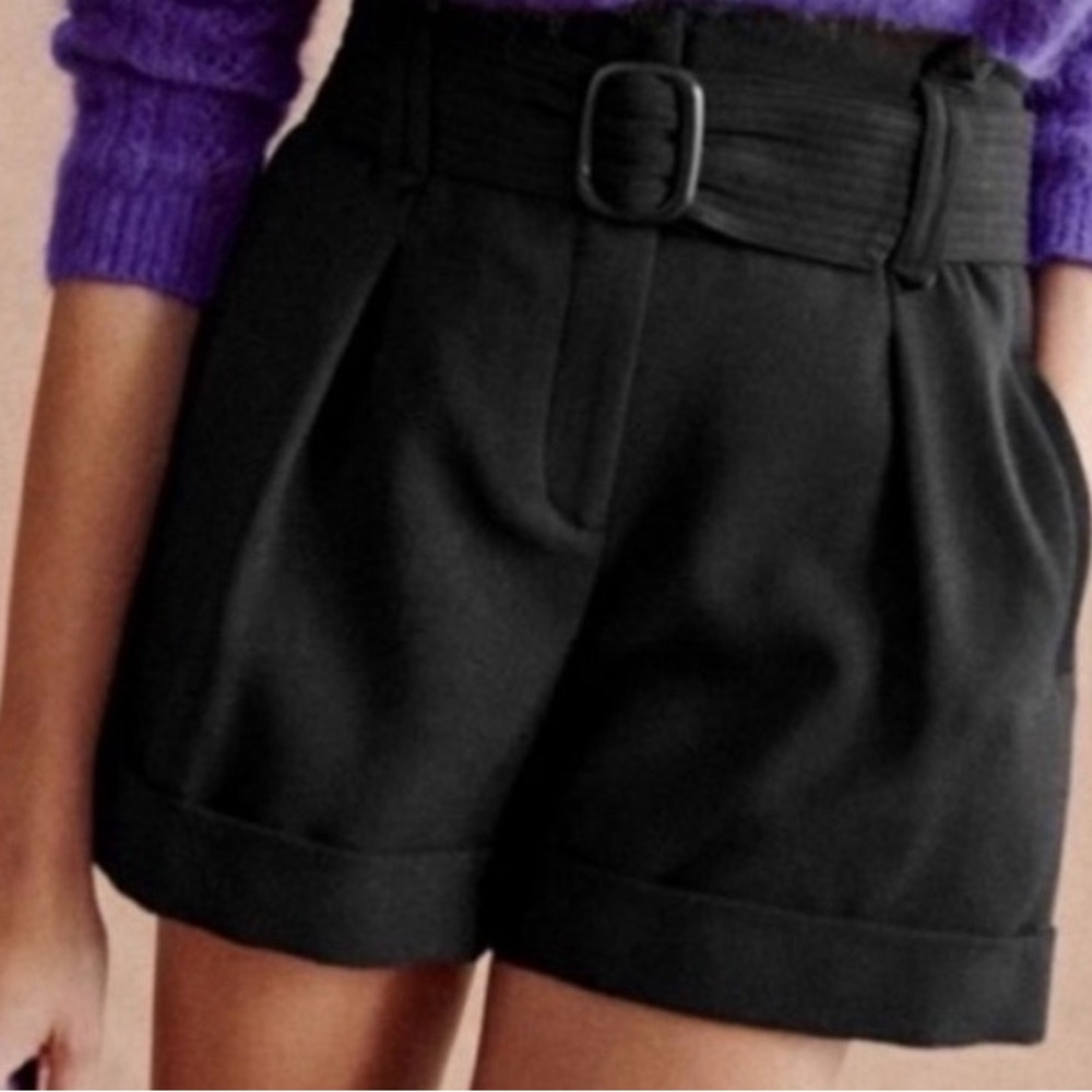 Sezane Black High-Waist Belted Shorts